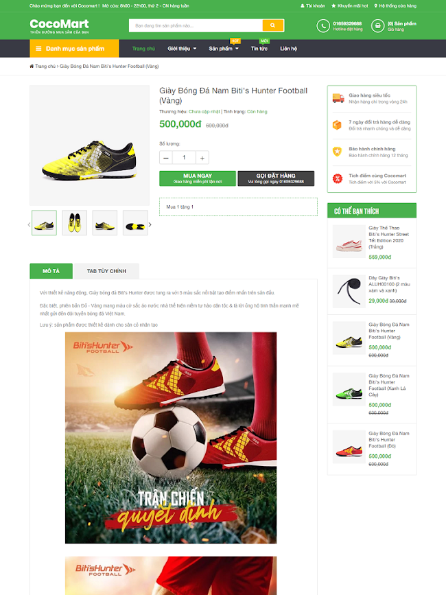 Template blogspot bán hàng Cocomart Green chuẩn seo